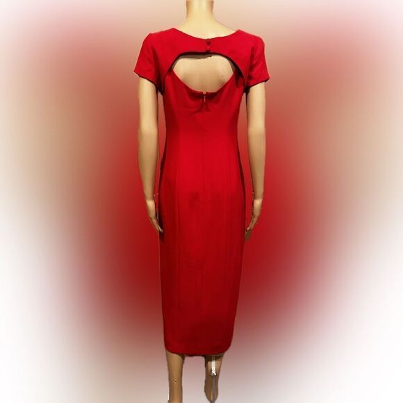 EUC Vintage 1980s Donna Ricco Red  Cut-out Rhinestone Detail Neckline Dress - Picture 2 of 7